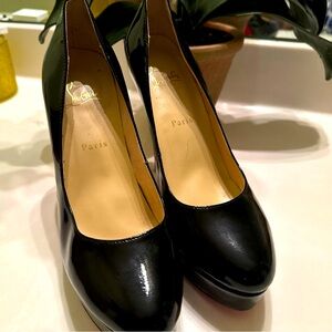 CHRISTIAN LOUBOUTIN ~Black Patent Bianca 120, 1” Platform Heel, Size 40